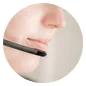 Mouth speaking into telephone headset