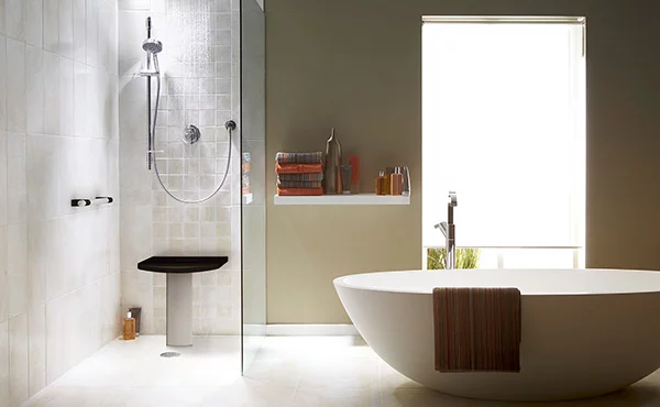 Wet room with shower and bath