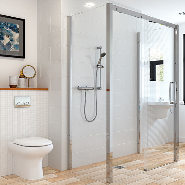 Wetroom with toilet and shower cubicle