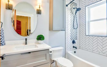 Small, modern bathroom layout