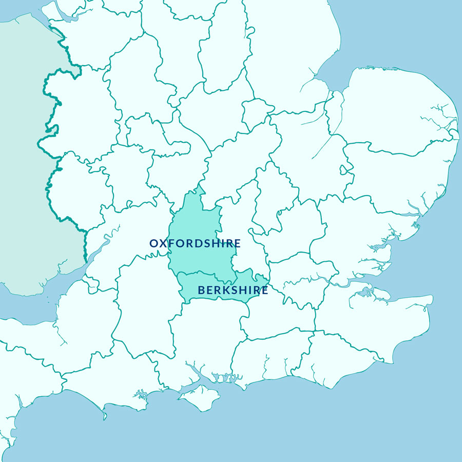 oxfordshire-berkshire-counties-900 Map showing location of Oxfordshire and Berkshire