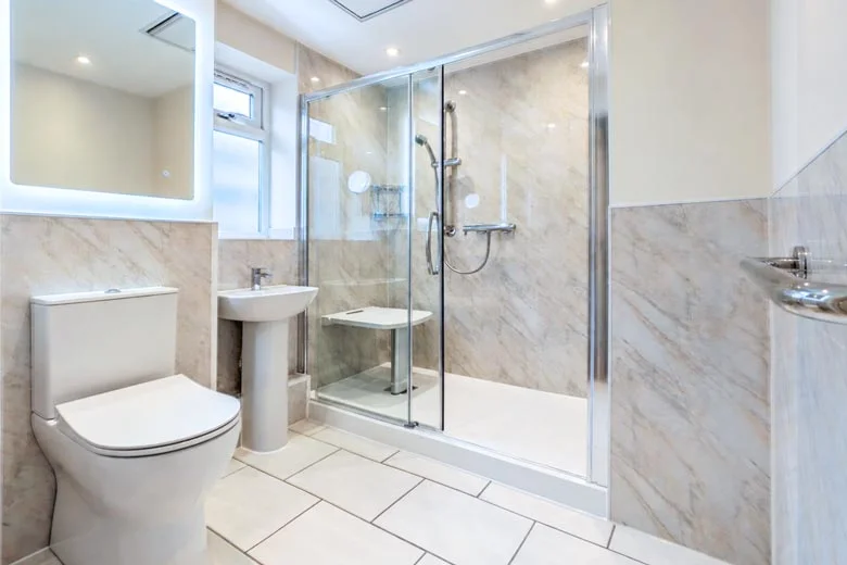 walk-in-shower-780 Walk-in shower in a renovated accessible bathroom.